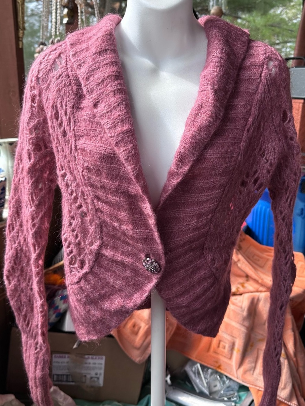 LOFT Mauve Pink Cable Knit Shawl-Collar Cardigan
